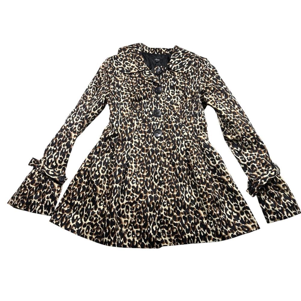 Sele Leopard Print Trench Coat Small Fit Flare Animal Print Jacket Belted